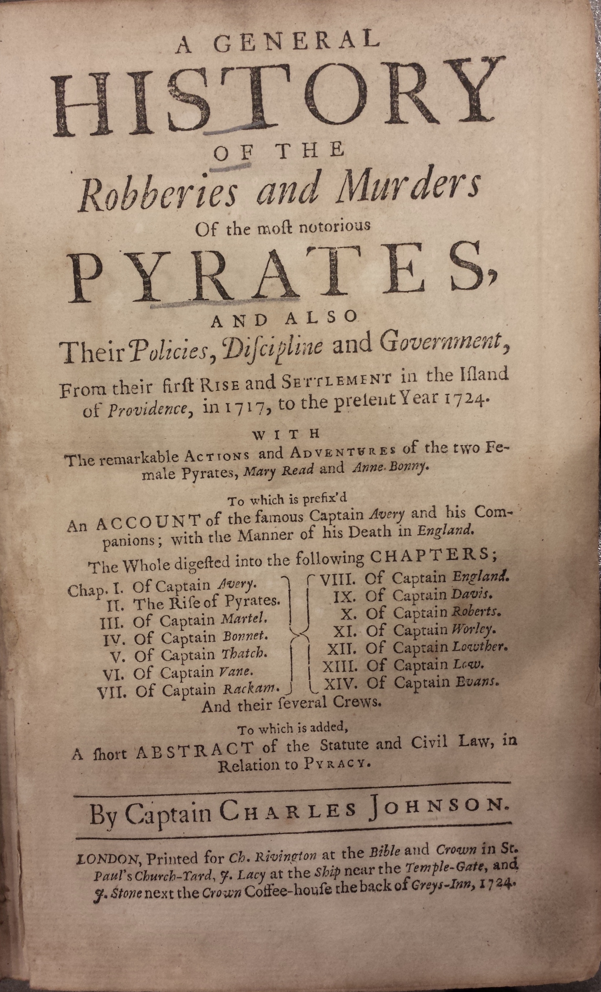 A General History of the pyrates - Title page